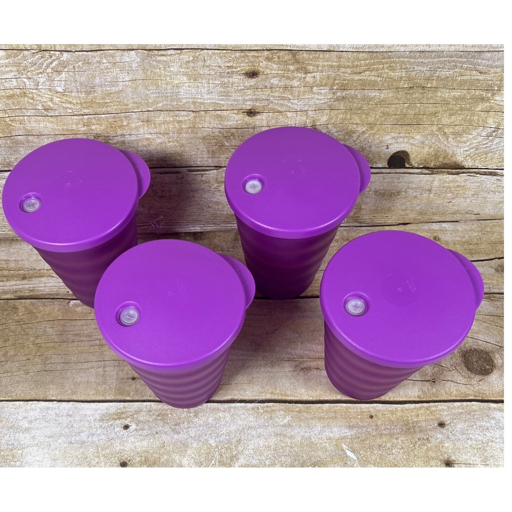 Tupperware Impressions Tumblers 16-oz Set of 4 with Dripless Seals Purple NEW - Picture 4 of 8